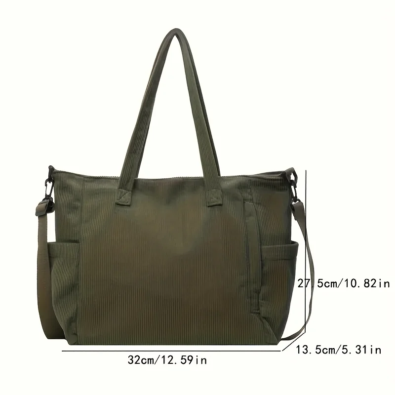 Simple Corduroy Tote Bag, Large Capacity Shoulder Bag, Casual Crossbody Bag For School & Travel