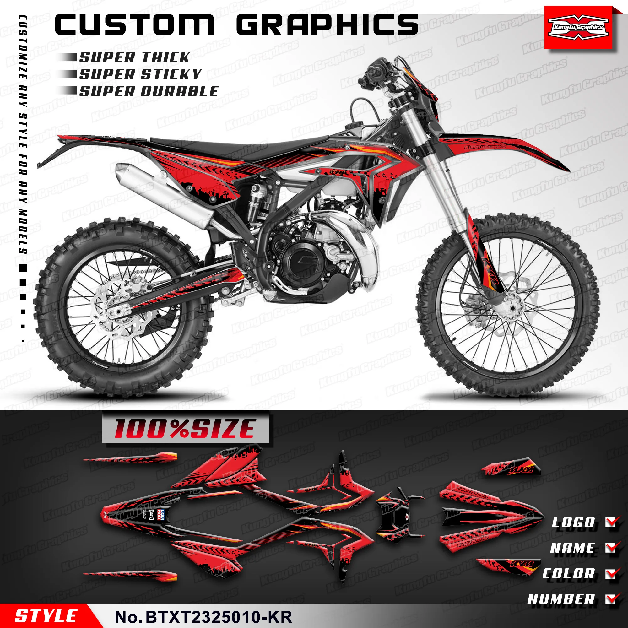 

KUNGFU GRAPHICS Enduro Decals MX Racing Stickers Kit for Beta X-trainer 250 300 Xtrainer 2023 2024, BTXT2325010-KR