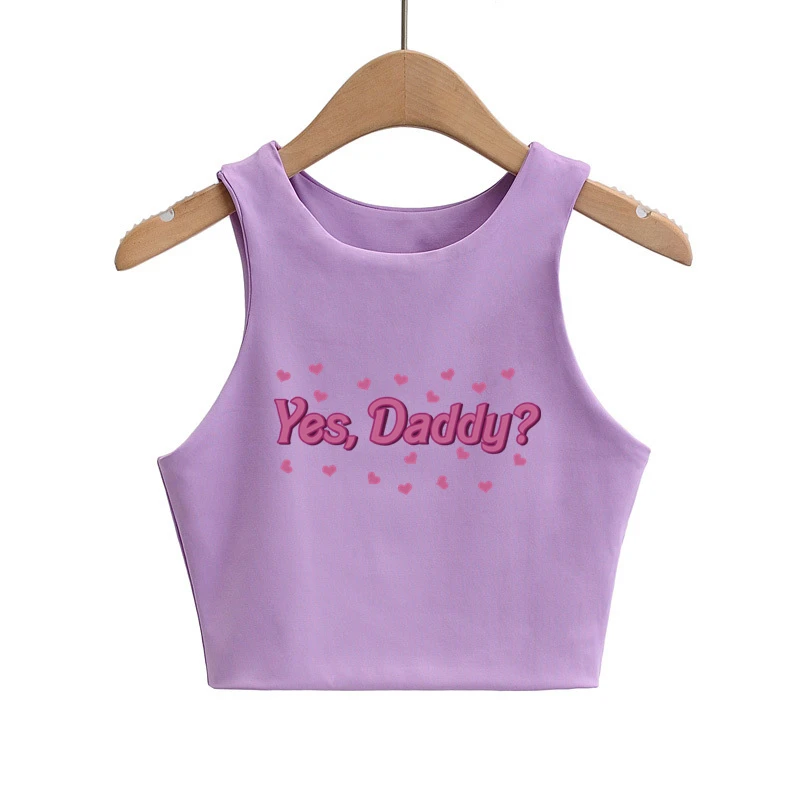 Cute Little Heart YES DADDY Summer Fashion Women Sexy Slim Tops O-neck Sleeveless Double Nylon Ladies Good Quality Tank Top