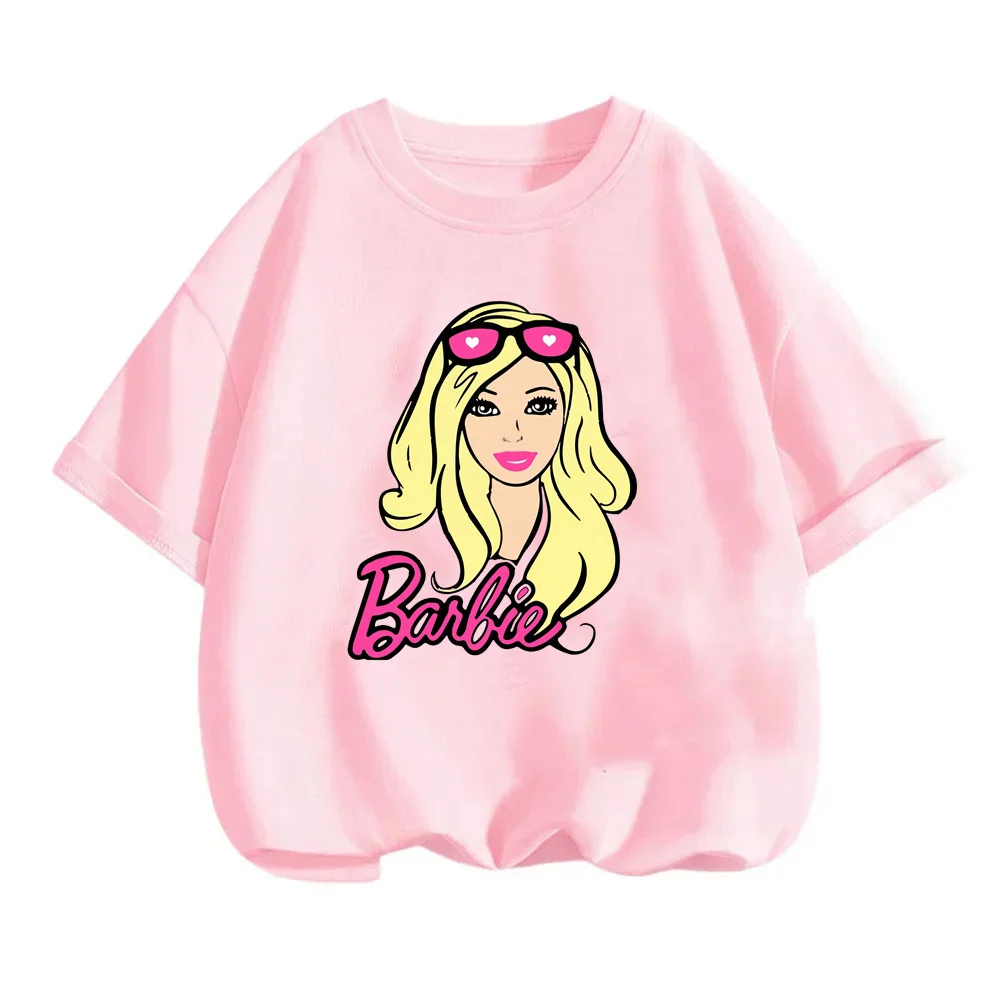 T-shirt décontracté à manches courtes en coton pour femmes, haut décontracté, confortable, polyvalent, grande taille, lettre imprimée Barbie, adt