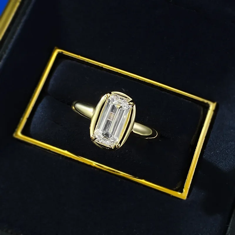 14K Gold Emerald Cut Lab Diamond Ring 100% Real 925 Sterling Silver Engagement Wedding Band Rings for Women Promise Jewelry