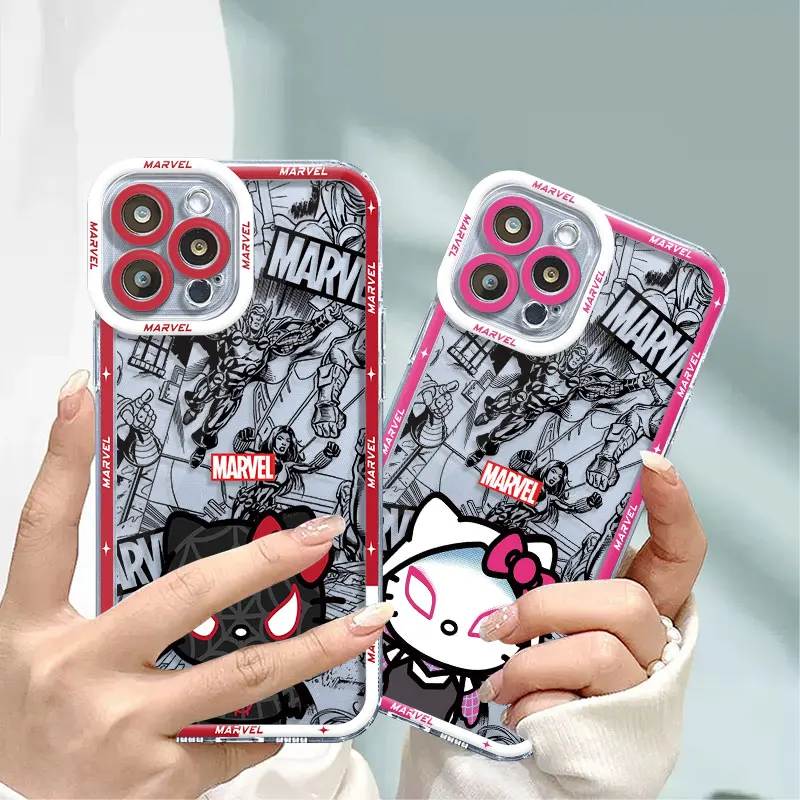 Marvel Spidermans Cartoon Cute Case for iPhone 15 16 Plus XR 13 16 Pro Max 14 Pro 12 Mini X XS SE 11 Bag Transparent Soft Cover