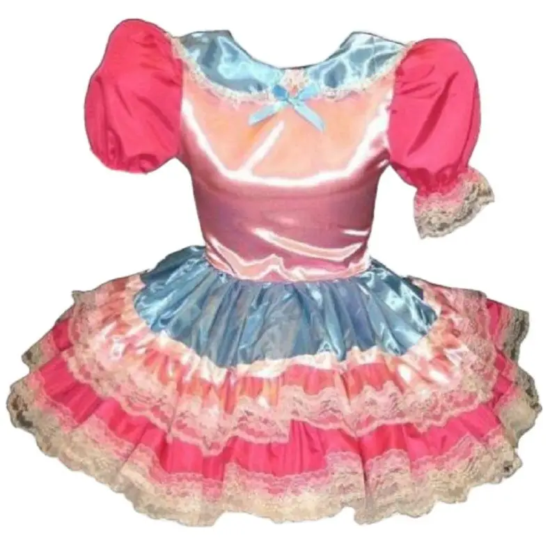 Lockable Sissy Dress Maid Pink and Blue Satin Lace Bubble Sleeves Fluffy Adult Little Girl Giant Baby Doll Costume Customization