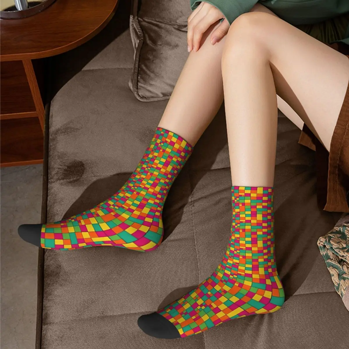 Chaussettes unisexes pour adultes, motif cubique abstrait, chaussettes pour hommes et femmes