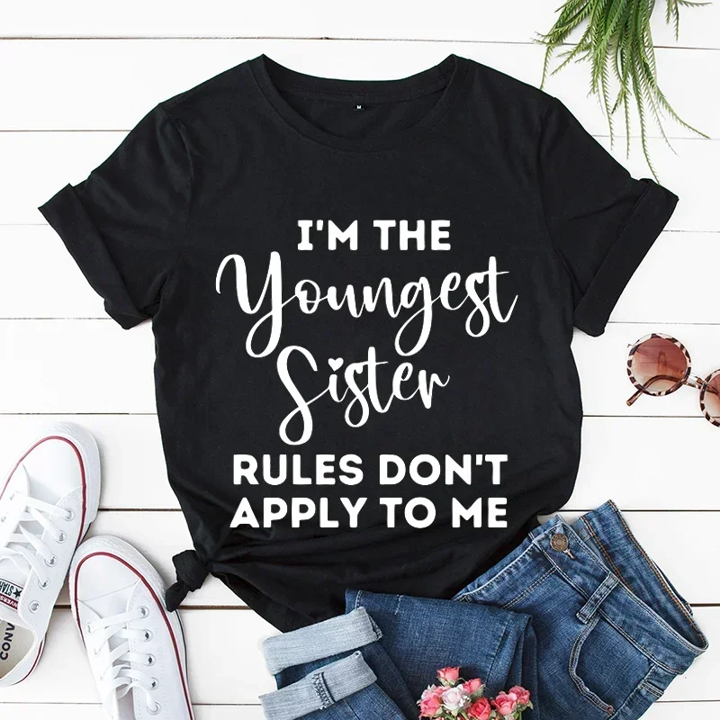 Camiseta con estampado de la hermana mayor I Make The Rules para mujer, ropa de manga corta, camiseta para mujer, camisetas divertidas para hermanos y hermanas