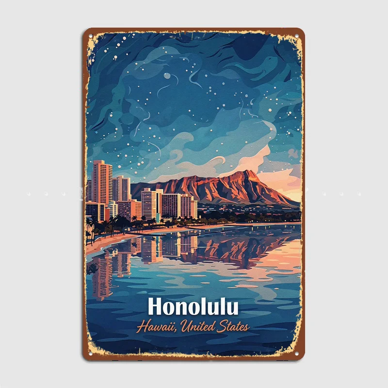Honolulu Hawaii Travel Metal Custom Sign Living Room Wall Indoor Decor Room Decoration Bedroom Posters Home Decor