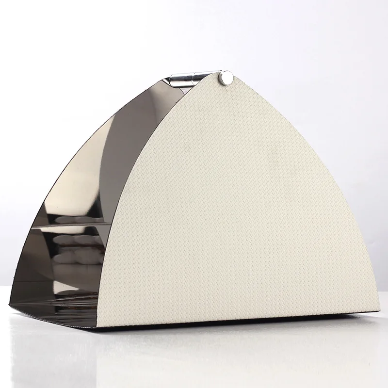 

Minimalist light luxury creative metal leather geometric triangular tray living room desktop storage decoration portable bookshe