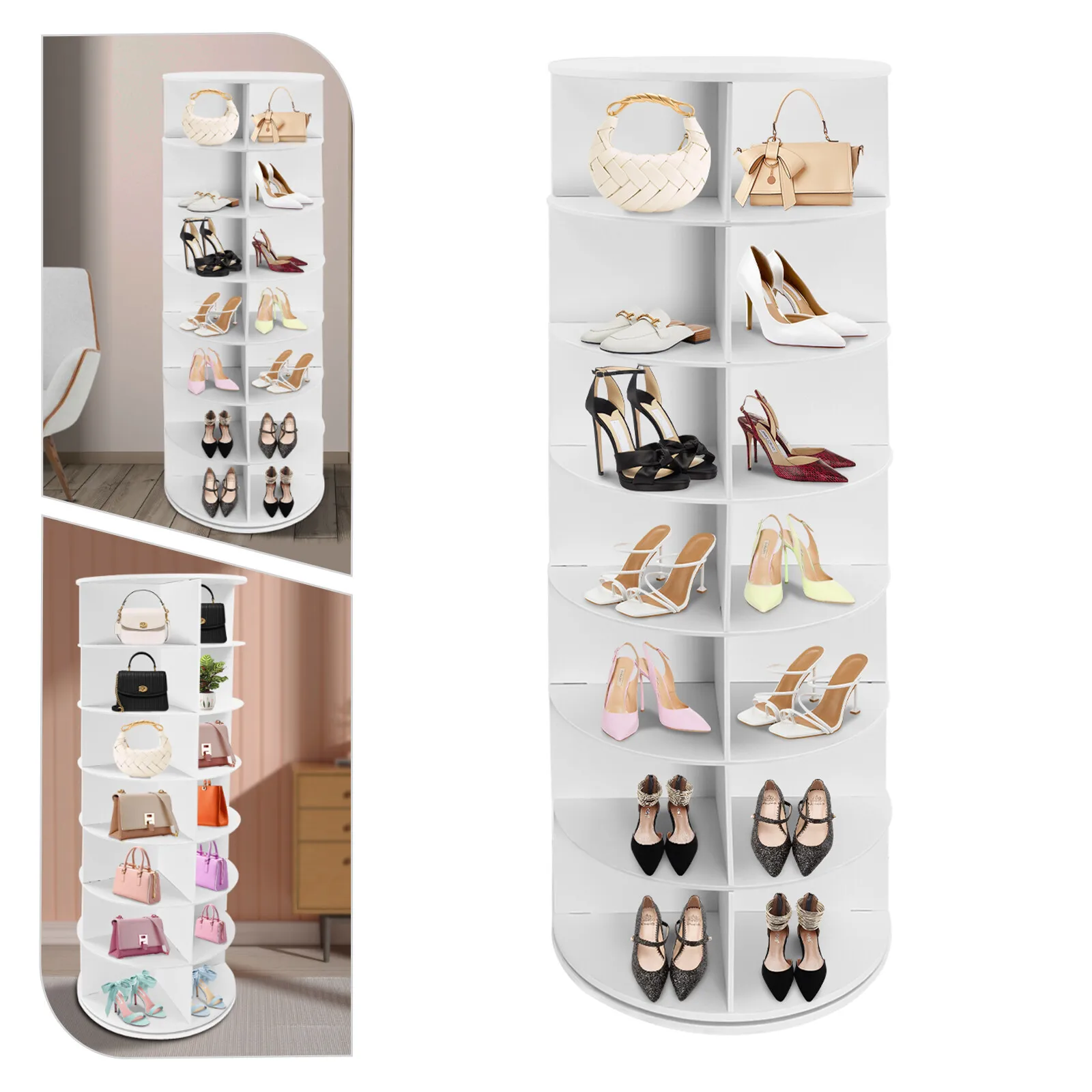 

Rotating Shoe Rack Tower 7 Tier Organizer, Revolving 360 White Shoe Rack Storage