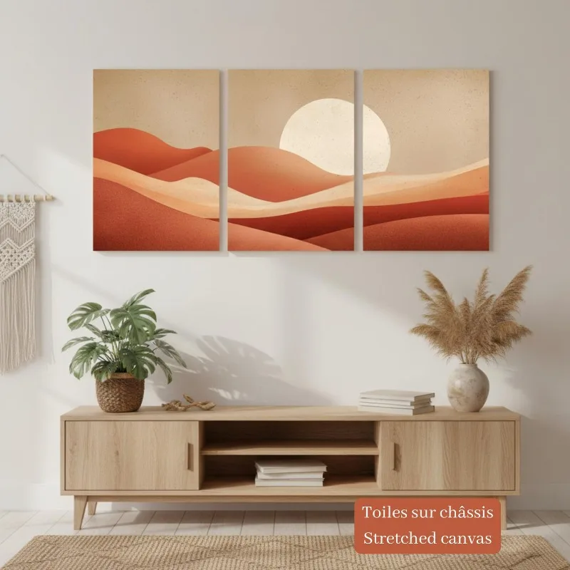 3PCS frameless decorative art print,3PCS Terracotta Dunes – Minimalist Boho Living Room Decor Poster Canvas , Ochre Terracott