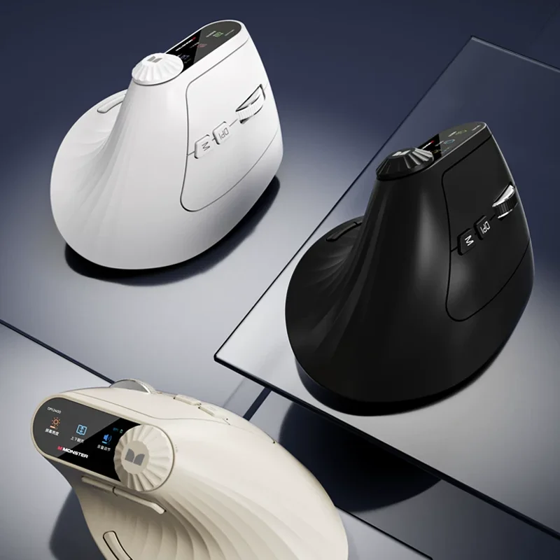 Monster M2Max Mouse Ergonomic Vertical Smart Screen Double Mode DPI Wireless Bluetooth Gaming Mouses for Computers