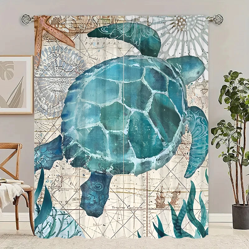 Marine animals  Hawaii- Printed curtains - Polyester - suitable for bedroom, living room, study private curtains kitchen curtain