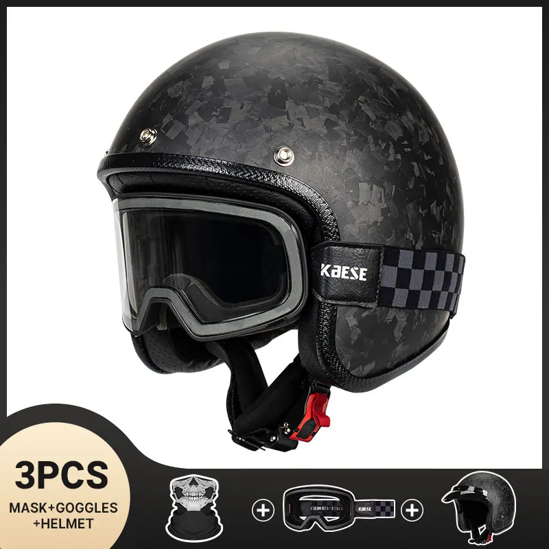 

Forged Pattern Retro Carbon Fiber Helmets Motorcycle Half Helmet Electric Safety Helmet with New Photochromic Magnetism Goggles