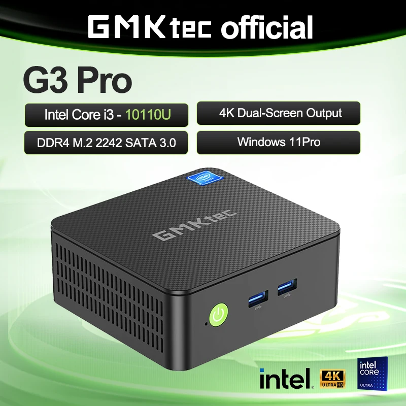 GMKtec NucBox G3 Pro Mini PC Intel Core I3-10110U DDR4 M.2 2242 SATA 3.0 SSD Windows 11 Pro WIFI 6 BT 5.2 4K Dual-Screen Output