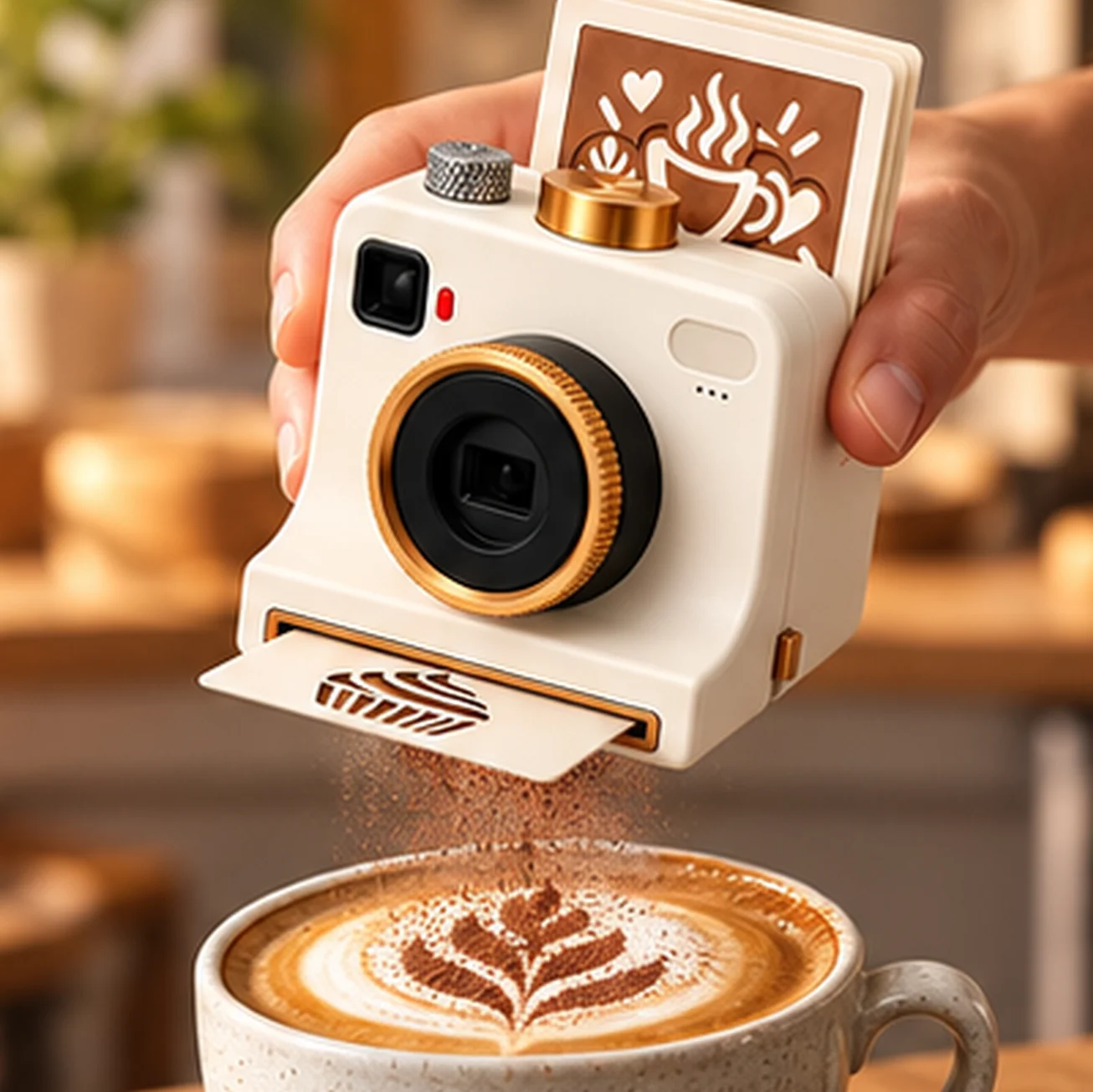 3D Printed Latte Art Camera One-Touch Coffee Stencil Printer With Multiple Stencil Cards For Cappuccino Countertop Accessory