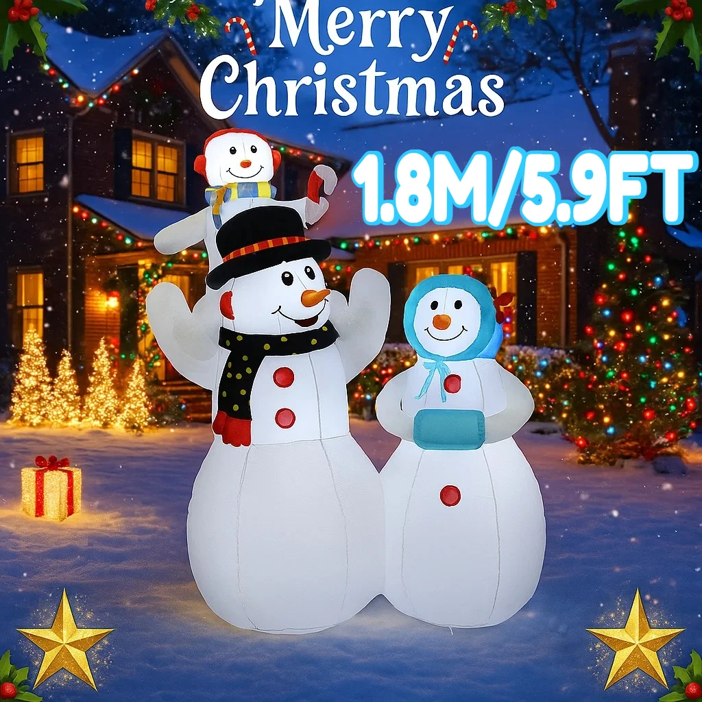 1.8M/5.9FT Holiday Lighting Holiday Lighting Decor Snowman Family LED Inflatable Xmas Yard Christmas Home Ornament Gift Decor