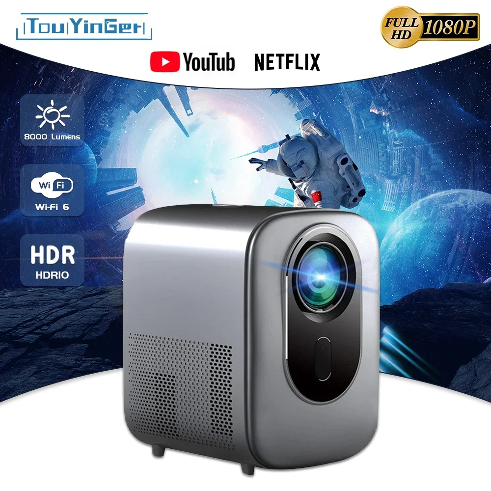 Touyinger nfx-007 1080p Full HD 8000 lumens smart home cinema Linux projector support electronic focus HDR10 5G WiFi 6 projector