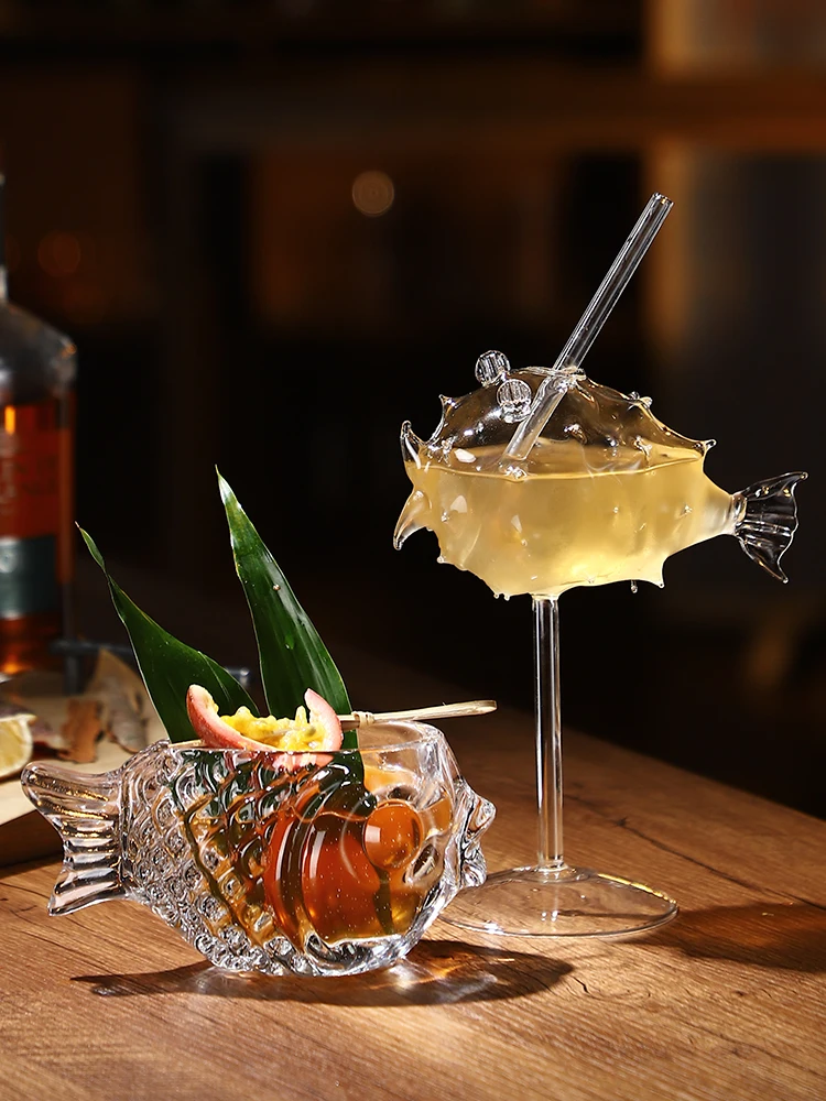 Creative Porcupine Shape Highball Glass Cocktail Cup Popular Fish Type Glass Personality Drink Glass Funny Mixed Drink Cup