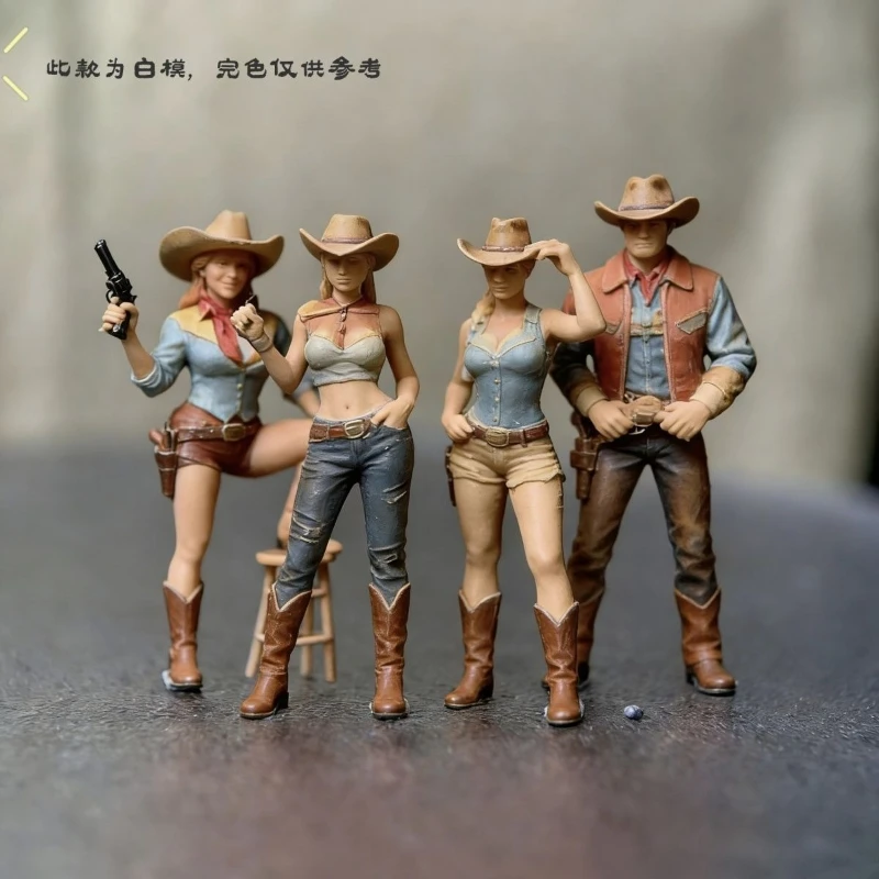 1:64 Scale Western Cowboys White Mold Dolls Miniature Painted Ornaments Approximately 26mm-28mm High (set of 4 Figures)