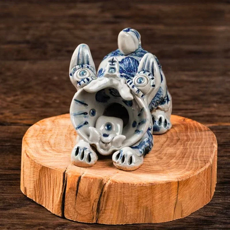 

Blue and White Porcelain Cat Handmade Ceramic Wealth Decor, Creative Living Room Ornament, Blessing Gift, Artistic Sculpture