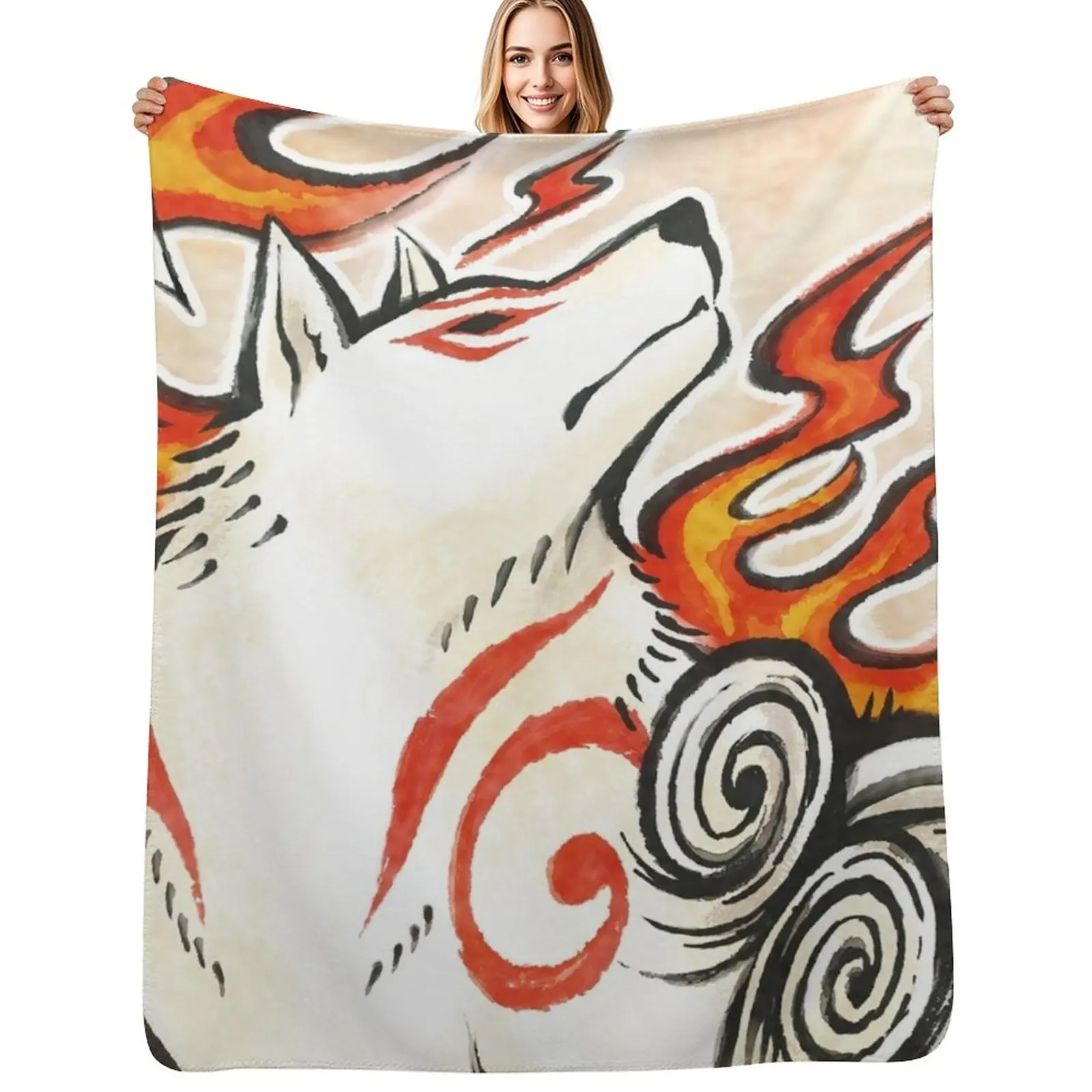

Okami Amaterasu Wolf Spirit Japanese Sun God Throw Blanket halloween Large Cute Retros Blankets