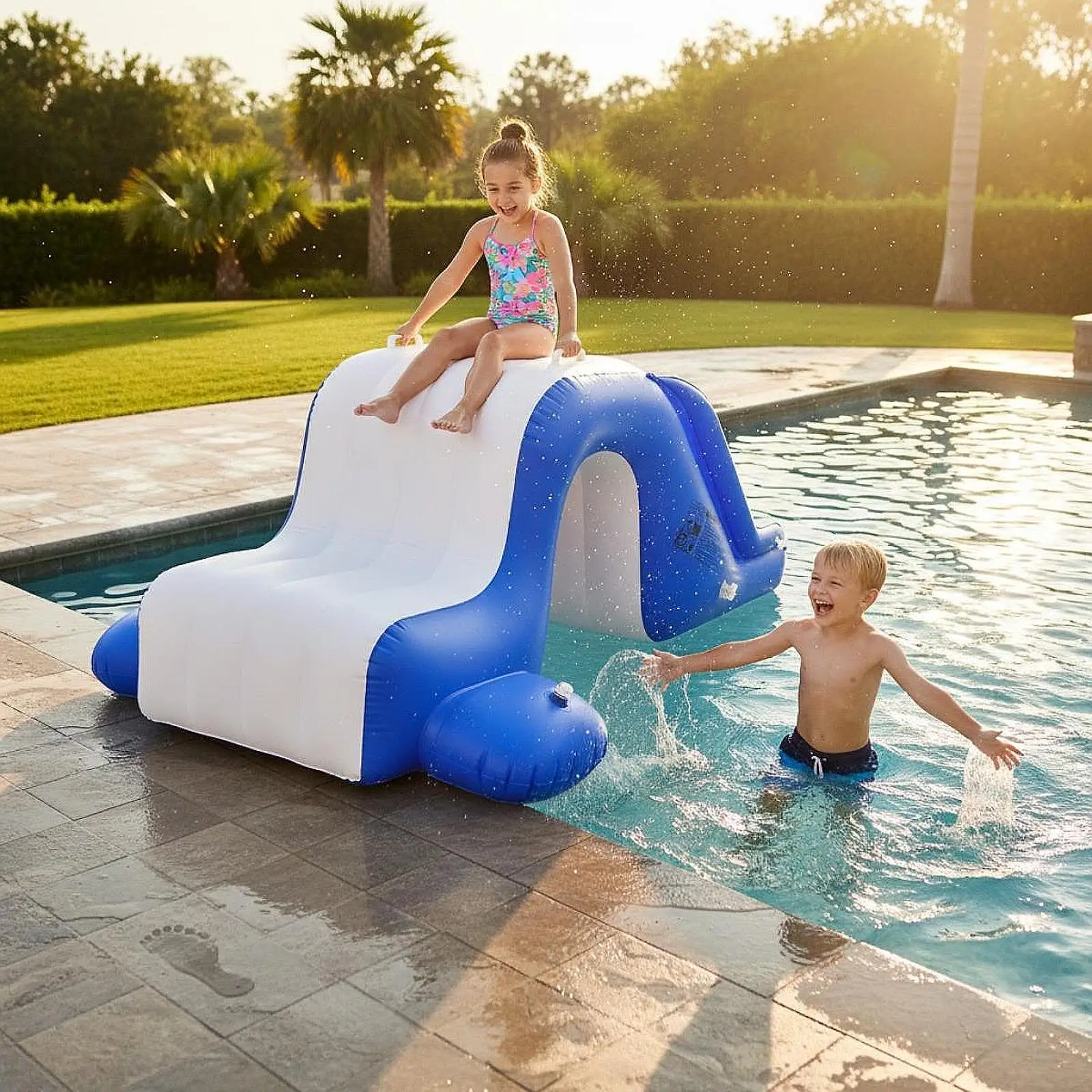 Inflatable Pool Slide Activity Center widening Steps Pool Supply Inflatable Play Center Swimming Water Slide for Garden Outdoor