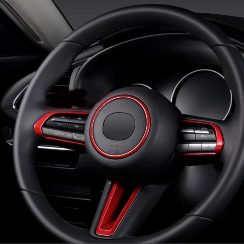 Car Steering Wheel Cover Silver Switch Sticker Frame Trim For Mazda CX-30 2019-2023 Accessories