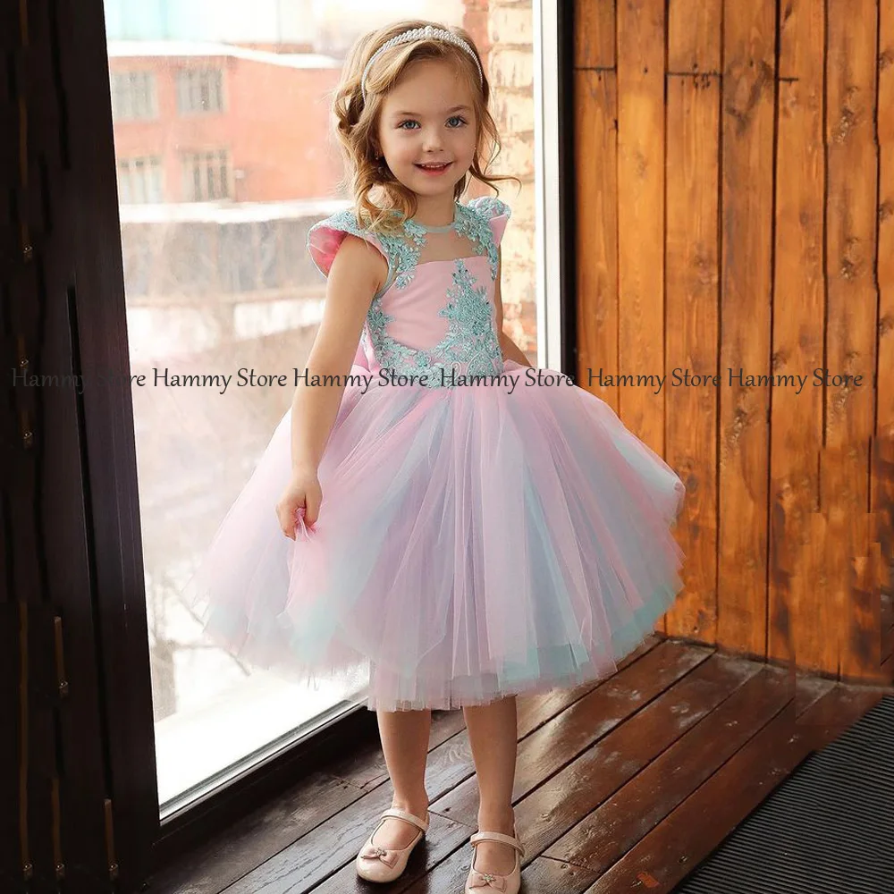 Yipeisha-vestido de flores de colores para niña, vestidos de fiesta de cumpleaños de princesa, apliques de manga Cao, tul de una línea, vestido de graduación para niños