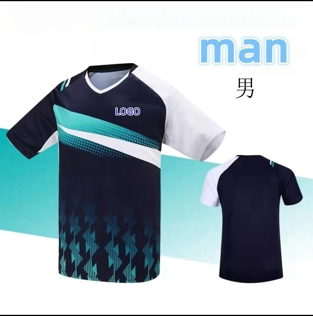 Customized men's and women's badminton T-shirt Breathable quick drying light V-neck tennis shirt accept customized service