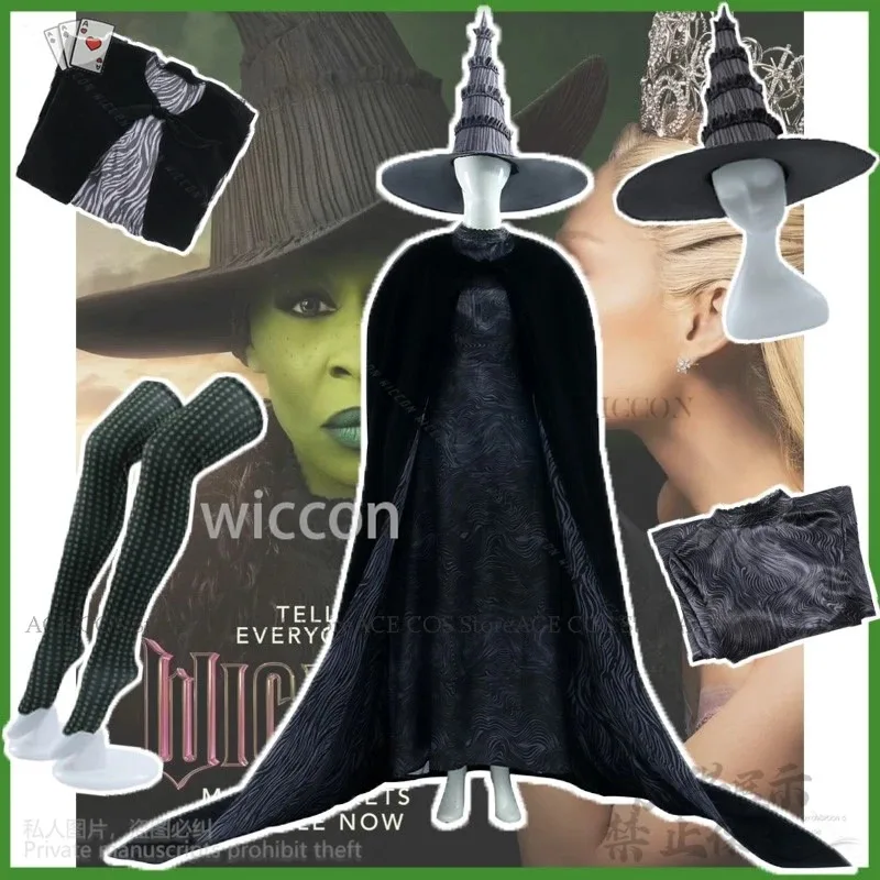 

Anime Witch Elphaba Cosplay Wicked Movie Costume Black Magic Uniform Goth Lolita Dress Hat Full Set For Halloween Customized