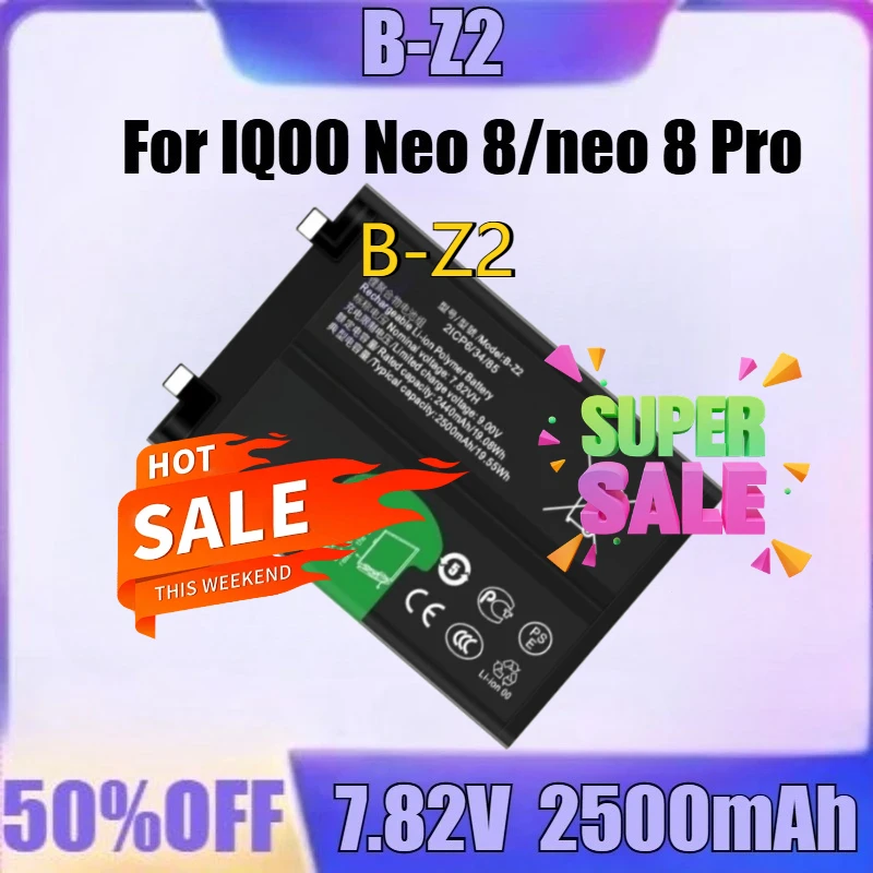 

For IQOO Neo 8/neo 8 Pro B-Z2 2500mAh Battery New B-Z2 7.82V 5000mAh High Quality Battery
