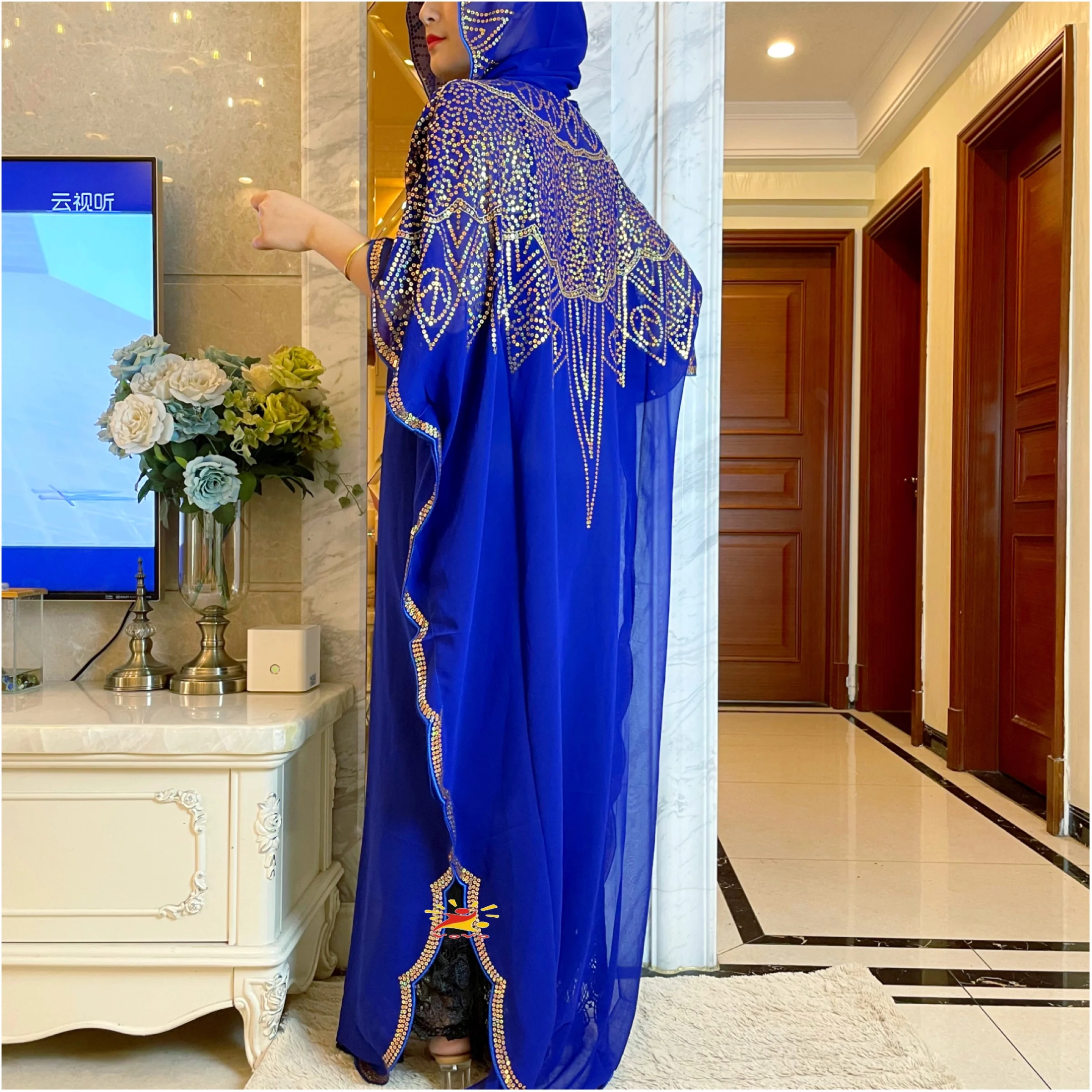 2022 African women\'s Abaya Long Robe High Sequins Embroidery Muslim Dress Turkey Dubai Moroccan Kaftan Turkish Islamic Clothing