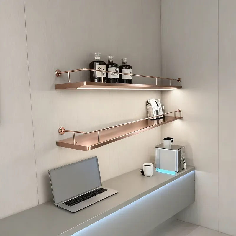Rose Gold Metal Wall Mount Shelf, Durable Storage Display Rack Stand Shelf for Bathroom Bedroom Living Room Hotel
