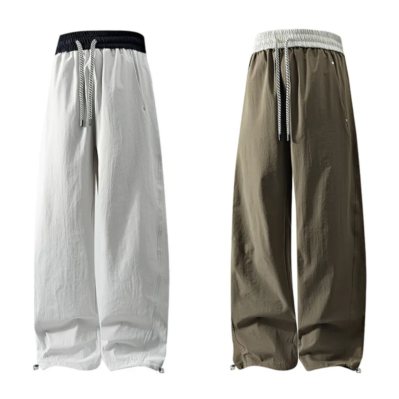 夏の屋外総合トレーニング用アイスシルク速乾パンツ-メンズ向け-おしゃれで流行のゆったりとした通気性のあるストレートパンツ