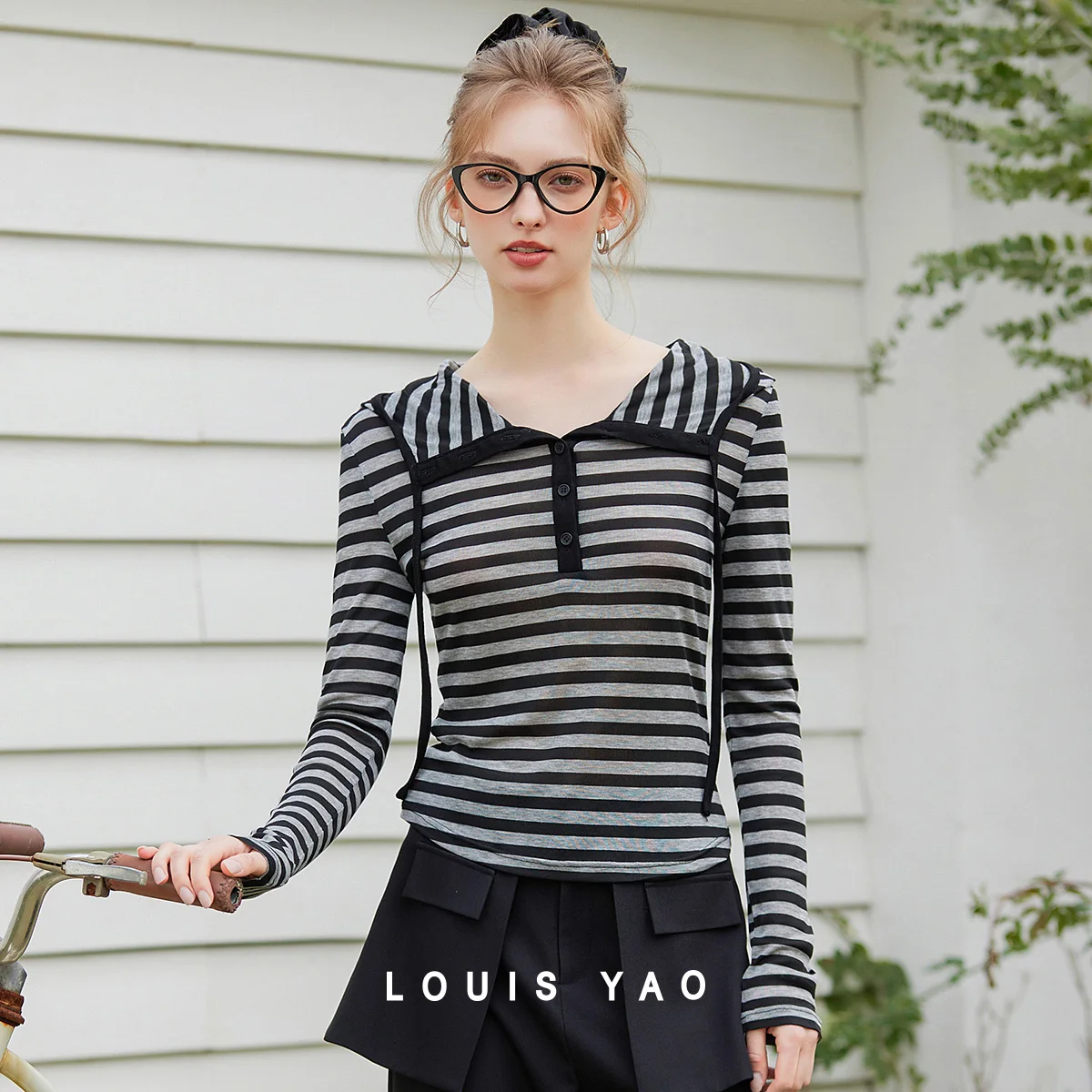 

LOUIS YAO Lycelle Striped T-shirt 2025 Spring Contrasting Colours Women's Long Sleeve Tee Micro Stretch Y2k Top Women Chic Wear