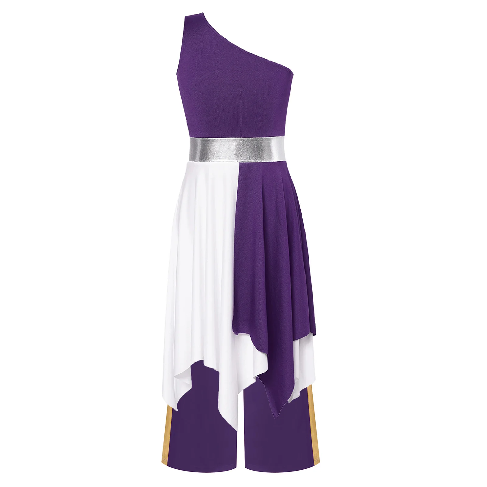 

Kids Girls Praise Lyrical Dance Outfit Church Christian Worship Performance Costume Tunic Contemporary Dress with Wide-Leg Pants