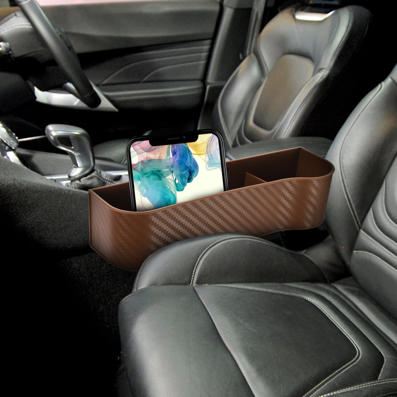 

2 pcs Car Seat Storage Box Set Gap Organizer Cup Holder Black Brown Multi-functional Easy Install Clean Suitable Size Car