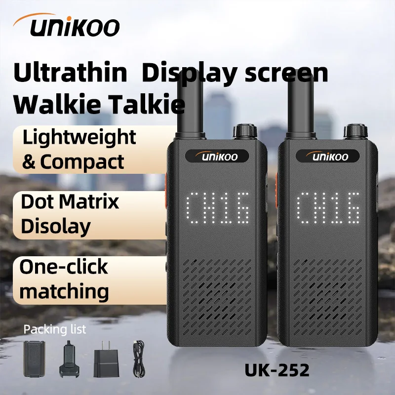 UNIKOO UK252 Walkie Talkie Portable Ultra-thin Long Range PMR/FRS License-free Ham Two Way Radio Type C Charging for Hunting
