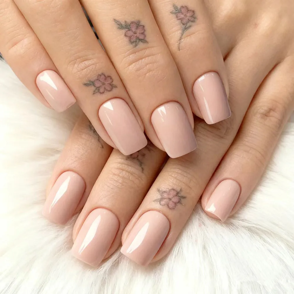 

Wholesale Acrylic Short Fake Nails With Glue Shiny Light Brown Press On Nails For Woman Reusable DIY Finger Manicure Tool