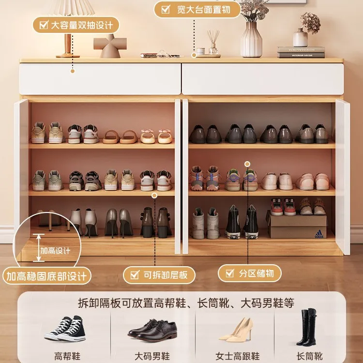 Solid Wood Shoe Cabinet Household Large-capacity Multi-layer Oversized Door Entrance Cabinet Integrated Shoe Rack Home Furniture
