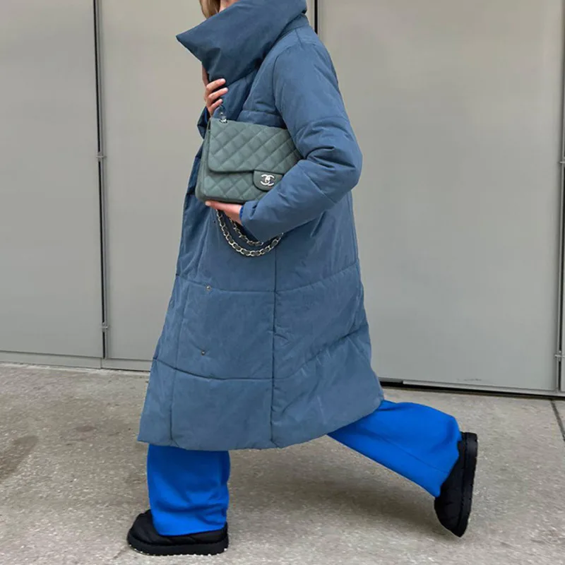 HKSH Winter New Women Long Padded Coat Stand Collar Single Breasted Sashes Solid Color Elegant Trendy Casual Warm Jacket HK11359