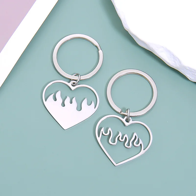 Love Flame Couple Stainless Steel Keychain Valentine's Day Gift Pendant Bag Accessories Hanging Gift Wholesale