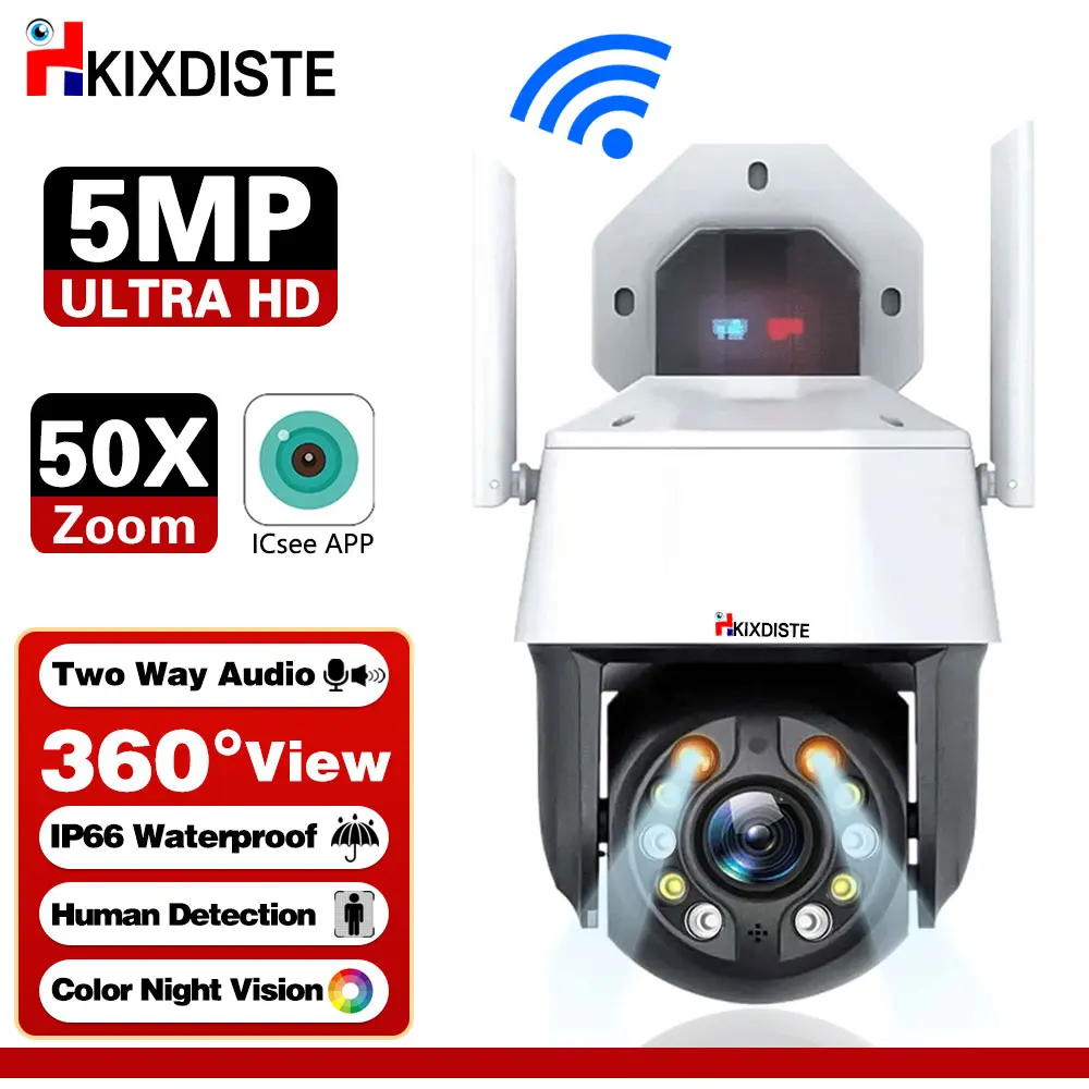 

WiFi Camera CCTV 5MP Outdoor Video Surveillance IP Cam 50X Optical Zoom Color Night Vision Security Protection H.265 NVR System