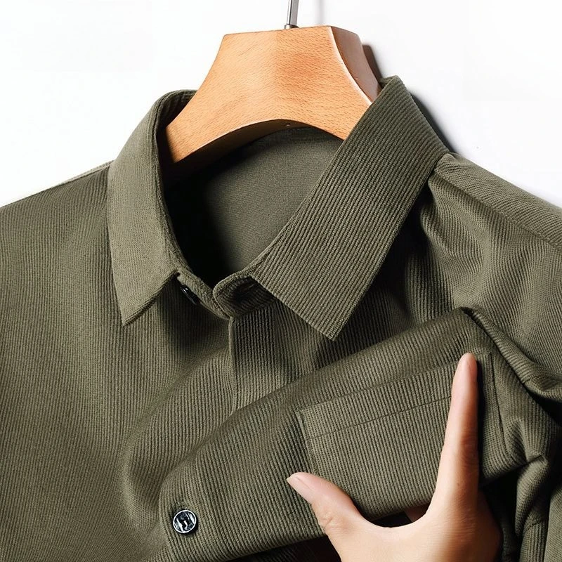 Corduroy Men's Long Sleeve Shirt Retro Cargo Style Autumn Thickened Button Up Tops Loose High Quality Solid with Pocket Shirts