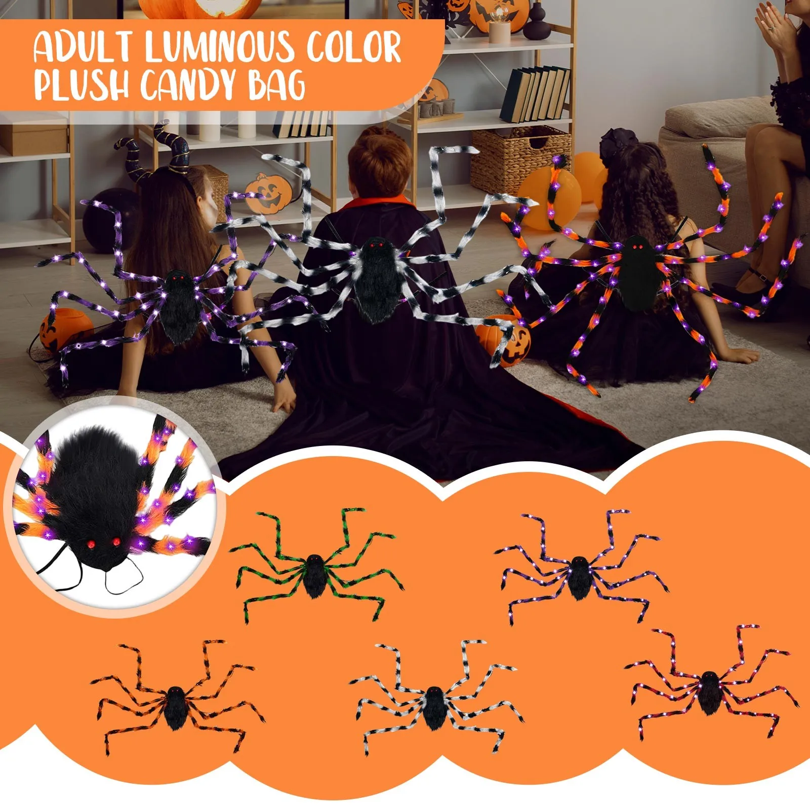 

Halloween Style Giant Spider Backpack Props Decoration Funny Atmosphere Toy Children Adult Home Role Play Plush Spider