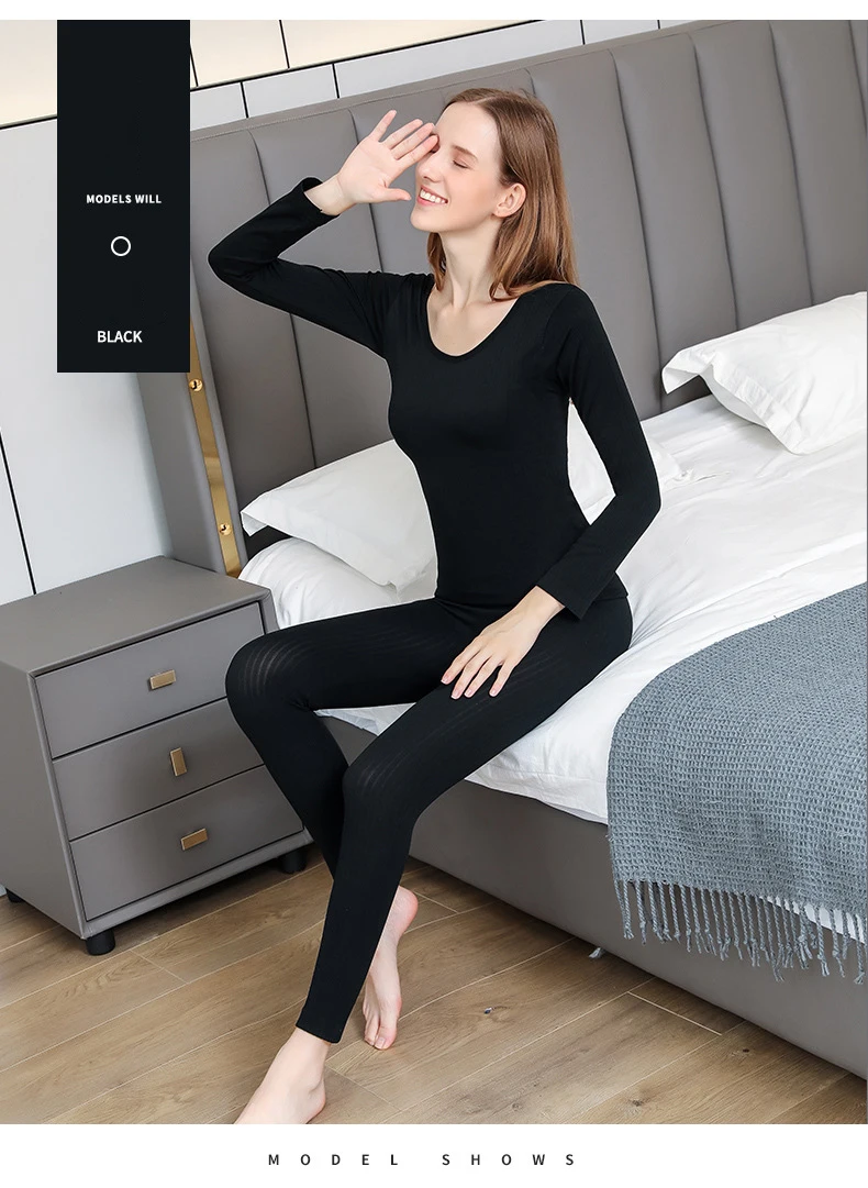 2-teiliges warmes Thermo-Unterwäscheset für Damen, sexy Unterwäsche, lange Unterhosen, Herbst-Winter-Thermo-Set, Damenkleidung mit mittelhohem Kragen und formgebendem Design. – Detail 29