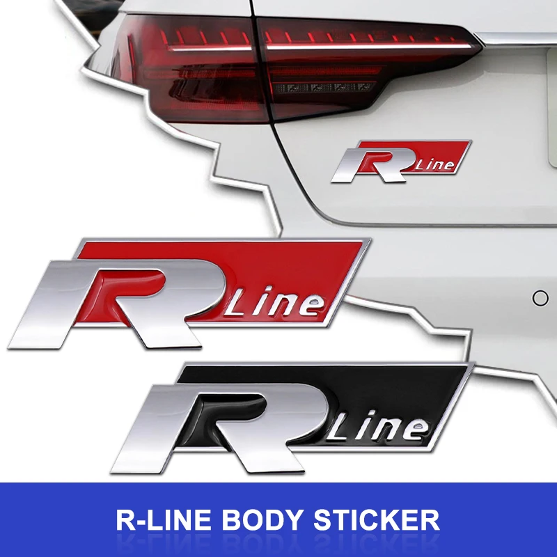 1Pc 3D Metal R Line Logo Car Emblem Badge Sticker Trunk Decals For Volkswagen CC Polo Golf 4 5 6 7 MK4 MK5 MK6 MK7 Passat B6 B8