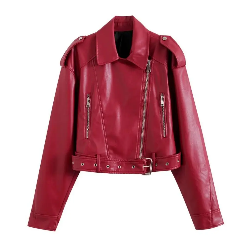 

Women's American Style Loose PU Jacket Blogger Style Imitation Leather Motorcycle Coat Lapel Hot Girl Autumn Fashion