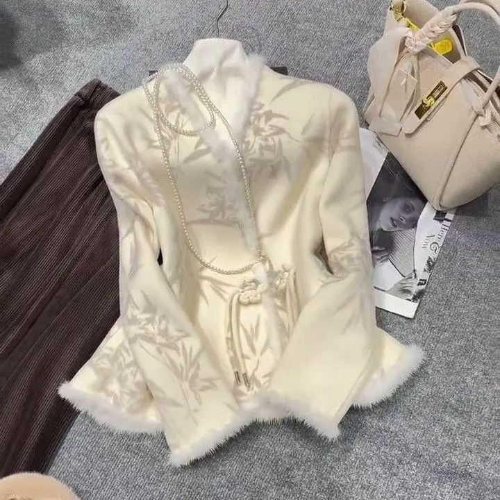 

Korean Soft Style Shirt Jacket 2025 Oriental Inspired Frog Closure Blouse Fitted Teddy Fleece Overshirt for Fall