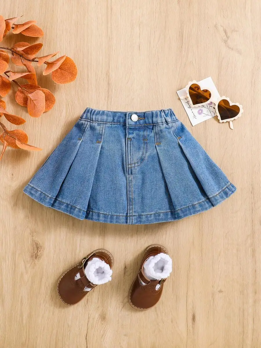 

Детская джинсовая юбка-плиссе для девочек с эластичным поясом для повседневной носки