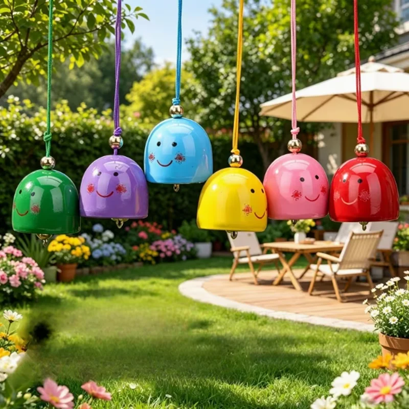Random 3pcs The smiling wind chime comes with a hanging cord and a bell. It is a decorative bell pendant for festive occasions